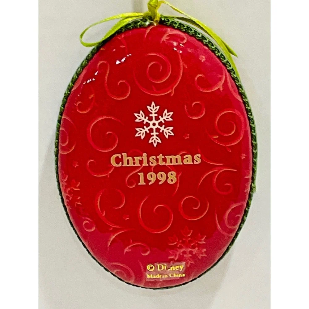 Walt Disney Mickey Minnie Mouse decoupage Christmas ornament ribbon vintage 1998
